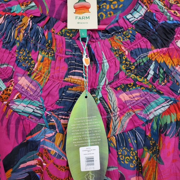 Anthropologie Farm Rio Rainbow Macaws Mini Dress Puff Sleeve Ruffle NEW - Picture 5 of 8
